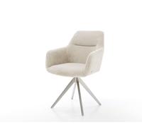 Chaise-de-salle-à-manger Pejo-Flex côtelé beige vintage pied croisé angulaire acier inoxydable brossé ressorts ensachés