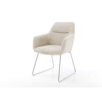 Chaise-de-salle-à-manger Pejo-Flex côtelé beige vintage pied trapèze acier inoxydable brossé ressorts ensachés