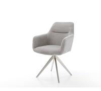 Chaise-de-salle-à-manger Pejo-Flex côtelé gris argenté pied croisé angulaire acier inoxydable brossé ressorts ensachés