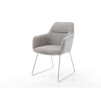 Chaise-de-salle-à-manger Pejo-Flex côtelé gris argenté pied trapèze acier inoxydable brossé ressorts ensachés