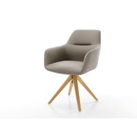 Chaise-de-salle-à-manger Pejo-Flex cuir de vache couleur boue pied en bois angulaire naturel ressorts ensachés