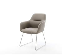 Chaise-de-salle-à-manger Pejo-Flex cuir de vache couleur boue pied trapèze acier inoxydable brossé ressorts ensachés