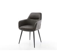 Chaise-de-salle-à-manger Pejo-Flex microvelours anthracite vintage 4 pieds coniques noir ressorts ensachés