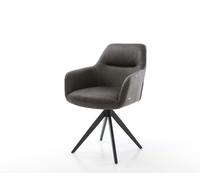 Chaise-de-salle-à-manger Pejo-Flex microvelours anthracite vintage pied croisé angulaire noir ressorts ensachés