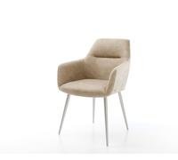 Chaise-de-salle-à-manger Pejo-Flex microvelours beige vintage 4 pieds coniques acier inoxydable brossé ressorts ensachés