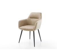 Chaise-de-salle-à-manger Pejo-Flex microvelours beige vintage 4 pieds coniques noir ressorts ensachés