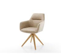 Chaise-de-salle-à-manger Pejo-Flex microvelours beige vintage pied en bois angulaire naturel ressorts ensachés