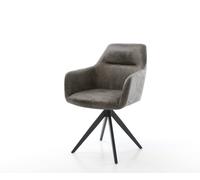 Chaise-de-salle-à-manger Pejo-Flex microvelours gris antique pied croisé angulaire noir ressorts ensachés