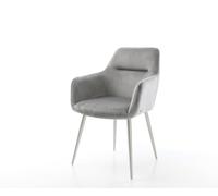 Chaise-de-salle-à-manger Pejo-Flex velours gris 4 pieds coniques acier inoxydable brossé ressorts ensachés