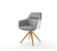 Chaise-de-salle-à-manger Pejo-Flex velours gris pied en bois angulaire naturel ressorts ensachés
