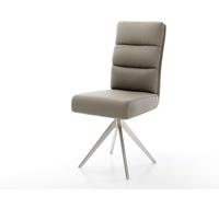 Chaise-de-salle-à-manger Pela-Flex cuir de vache couleur boue pied croisé angulaire acier inoxydable brossé ressorts ensachés
