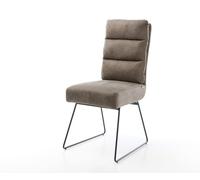 Chaise-de-salle-à-manger Pela-Flex microvelours taupe vintage pied trapèze noir ressorts ensachés