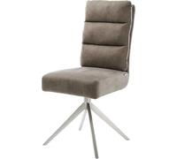 Chaise-de-Salle-à-Manger Pela-Flex Pied croisé Large Acier Inoxydable brossé microvelours Taupe Vintage pivotement sur 360° Fonction Bascule Ressorts ensachés