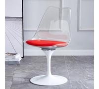 Chaise de salle à manger pivotante en forme de tulipe avec assise en acrylique et coussin en cuir PU, design sans accoudoirs pour cuisine, bureau, chambre et salon