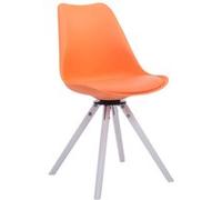 CLP Chaise Visiteur Design Retro TROYES Rond- Chaise de Salle à Manger Rembourré Revêtement en Similicuir Piétement en Bois Forme Ronde - Assis, Couleur:Orange, Couleur du Cadre:Blanc