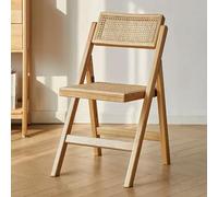 Chaise de salle à manger pliable en rotin avec dossier en bois - Finition élégante en noyer - Parfaite pour un café, un balcon et une terrasse - Solution d'assise élégante et confortable