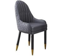 Chaise de salle à manger rembourrée du milieu du siècle, siège en similicuir gris foncé avec pieds en métal robustes, tabouret moderne de cuisine et de salle à manger, mobilier confortable et élégant