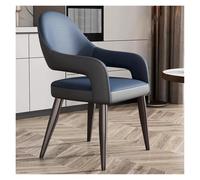 Chaise de salle à manger rembourrée en cuir synthétique avec accoudoirs, chaise de cuisine moderne du milieu du siècle avec pieds en métal, fauteuil de bureau confortable for restaurant(Blauw)