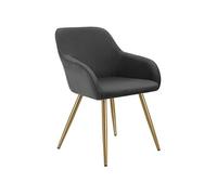 Chaise de salle à manger rembourrée en velours côtelé gris anthracite/jaune or
