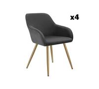 Chaises - TECTAKE - Lot de 4 fauteuils de salle à manger MARYLIN en velours côtelé avec pieds en acier noir - Anthracite/Doré