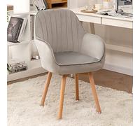 Chaise de salle à manger rembourrée en velours moderne du milieu du siècle - Chaise pivotante élégante en bois pour bureau ou coiffeuse - Design confortable sans roulettes, parfait pour la décoration