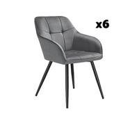 Chaise - TECTAKE - Lot de 6 chaises MARYLIN effet velours capitonné rembourrée et pieds acier noir, 58 x 62 x 82 cm - Gris/Noir