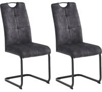 Chaise de salle à manger RENATA, lot de 2, gris foncé, rembourrage en tissu, dossier avec poignée, piétement luge en métal, charge maximale 120 kg