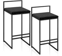 Chaise De Salle à Manger | Tabourets De Bar en Métal Noir à Dossier Complet, Repose-Pieds, Coussin De Flanelle, Siège avec Et Dossier, Pub, Café, Salle, Comptoir De Cuisine, Black, Set of 2 65cm