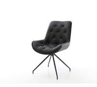 Chaise-de-salle-à-manger Taimi-Flex cuir de vache noir pied croisé conique noir
