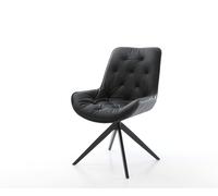 Chaise-de-salle-à-manger Taimi-Flex cuir de vache noir pied croisé large noir