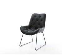 Chaise-de-salle-à-manger Taimi-Flex cuir de vache noir pied trapèze noir