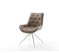 Chaise-de-salle-à-manger Taimi-Flex microvelours taupe vintage pied croisé conique acier inoxydable brossé