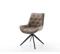 Chaise-de-salle-à-manger Taimi-Flex microvelours taupe vintage pied croisé large noir