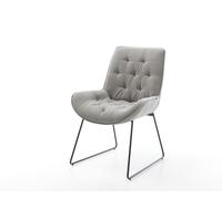Chaise-de-salle-à-manger Taimi-Flex tissu structuré doux gris pied trapèze noir