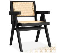 Chaise de salle à manger - TECTAKE - Fauteuil LISSY style boho avec cannage viennois en bois et accoudoirs - Noir
