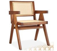 Chaise de salle à manger - TECTAKE - Fauteuil LISSY style boho avec cannage viennois en bois et accoudoirs - Chêne foncé