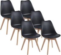 Chaise de salle à manger TEENO, chaise de cuisine, scandinave, rétro avec dossier, assise rembourrée en hêtre massif(Noir, lot de 6)