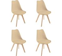 Chaise de salle à manger TEENO, chaise de cuisine, scandinave, rétro avec dossier, assise rembourrée en hêtre massif (beige, lot de 4)
