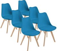 Chaise de salle à manger TEENO, chaise de cuisine, scandinave, rétro avec dossier, assise rembourrée en hêtre massif(Bleu, lot de 6)
