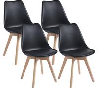 Chaise de salle à manger TEENO, chaise de cuisine, scandinave, rétro avec dossier, assise rembourrée en hêtre massif(Noir, lot de 4)