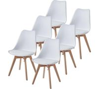 Chaise de salle à manger TEENO, chaise de cuisine, scandinave, rétro avec dossier, assise rembourrée en hêtre massif(Blanc, lot de 6)
