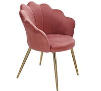 Chaise de salle à manger tulipe en velours rose rembourré, chaise de cuisine, avec pieds dorés, chaise coque design scandinave, chaise rembourrée avec revêtement en tissu
