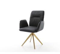 Chaise-de-salle-à-manger Vinja-Flex cuir de vache noir pied croisé angulaire or