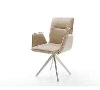 Chaise-de-salle-à-manger Vinja-Flex microvelours beige vintage pied croisé angulaire acier inoxydable brossé