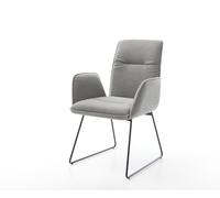 Chaise-de-salle-à-manger Vinja-Flex tissu structuré doux gris pied trapèze noir