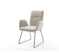Chaise-de-salle-à-manger Vinja-Flex tissu tissé doux beige pied trapèze noir