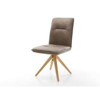 Chaise-de-salle-à-manger Vinjo-Flex microvelours taupe vintage pied en bois angulaire naturel