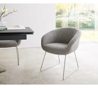 Chaise-de-salle-à-manger Vinka-Flex avec accoudoirs bouclé gris argenté pied trapèze acier inoxydable brossé ressorts ensachés