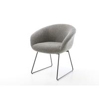 Chaise-de-salle-à-manger Vinka-Flex avec accoudoirs bouclé gris argenté pied trapèze noir ressorts ensachés