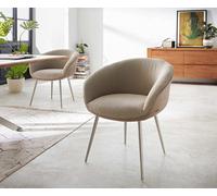 Chaise-de-salle-à-manger Vinka-Flex avec accoudoirs tissu mixte couleur boue 4 pieds coniques acier inoxydable brossé ressorts ensachés